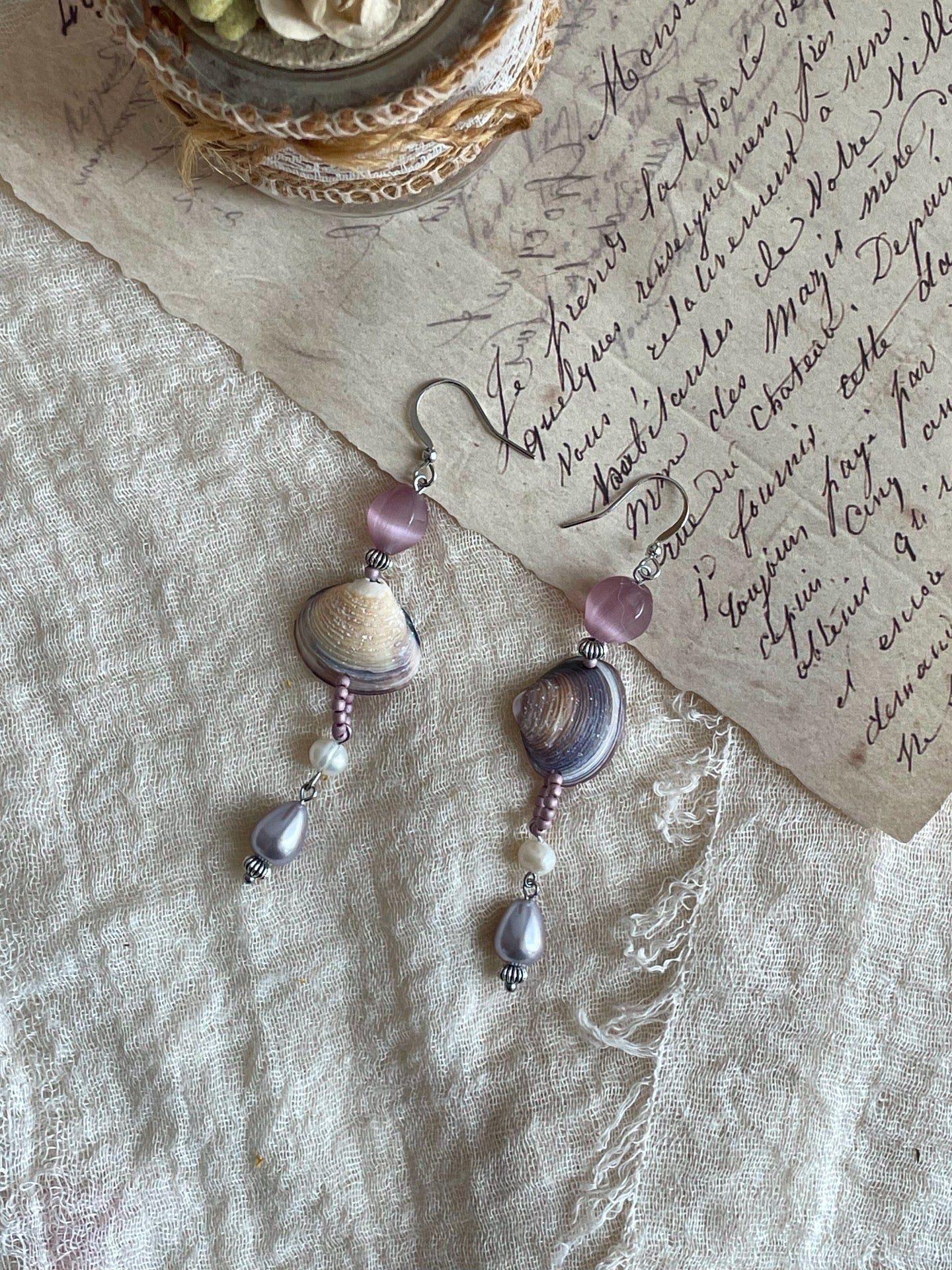 Lavender Haze Vintage Shell Handmade Earrings