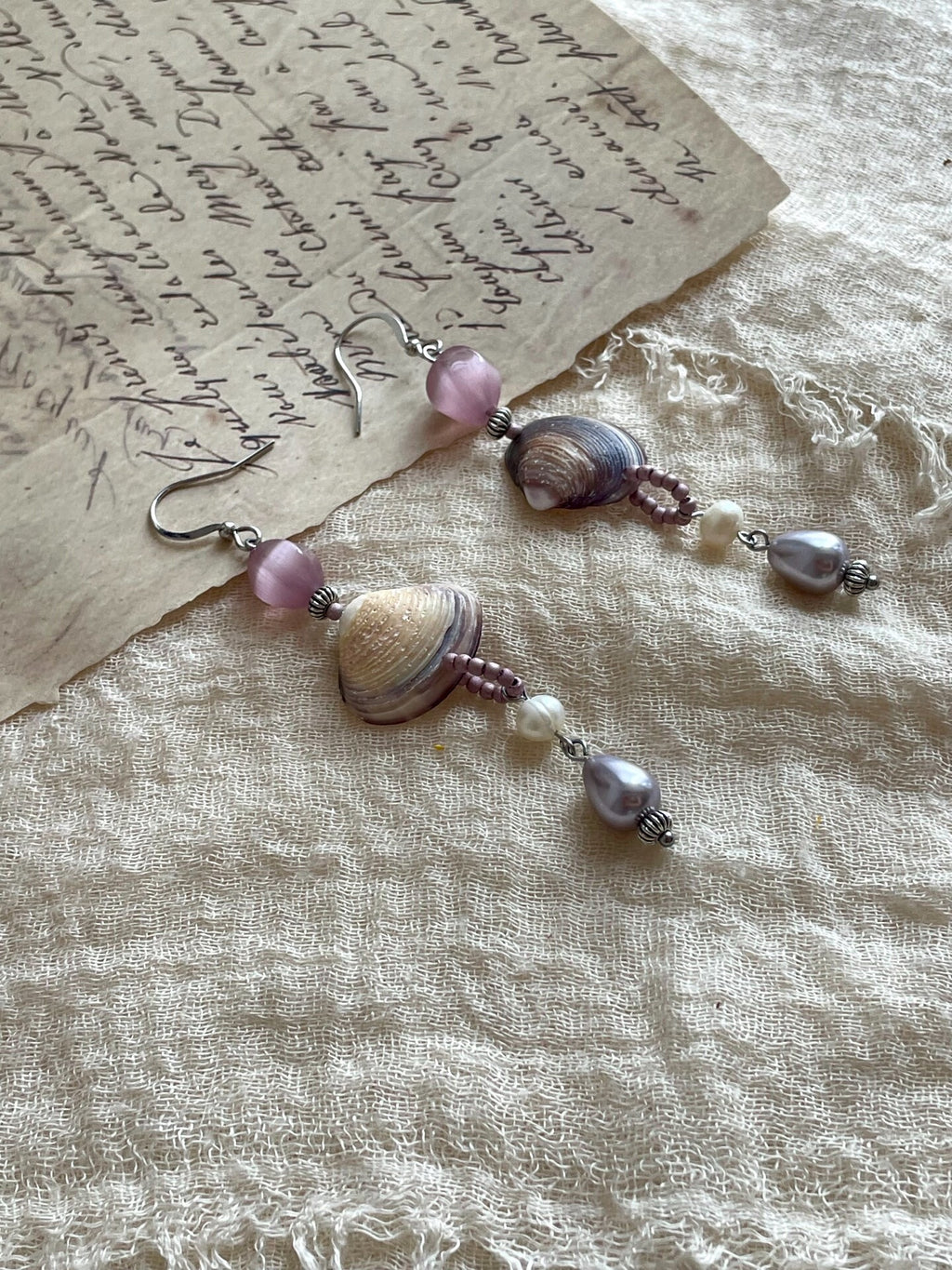 Lavender Haze Vintage Shell Handmade Earrings