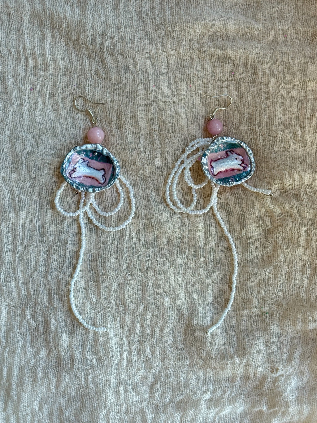 Wonderland Rabbit Hand-Painted 3D Shell Statement Earrings