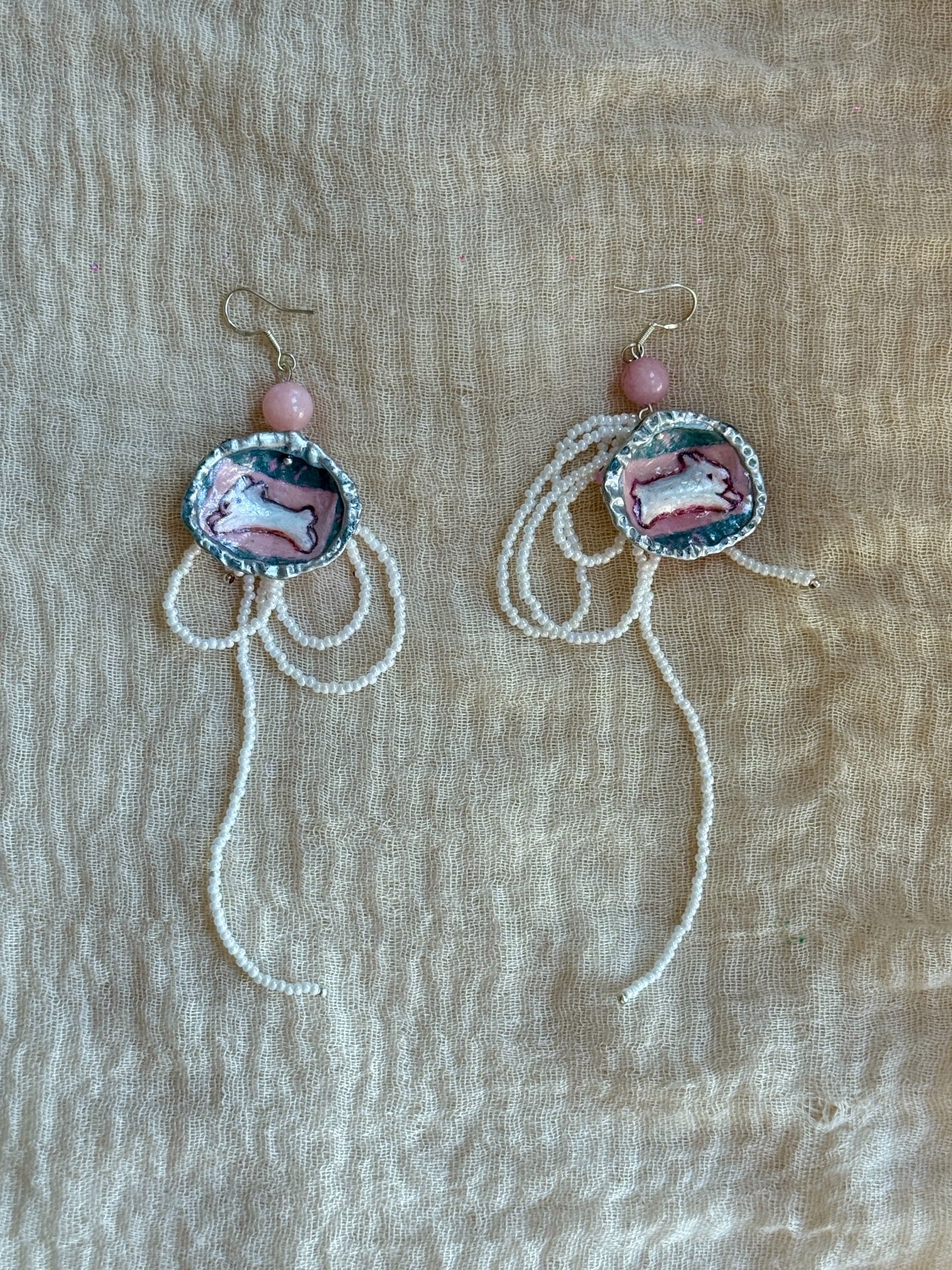 Wonderland Rabbit Hand-Painted 3D Shell Statement Earrings