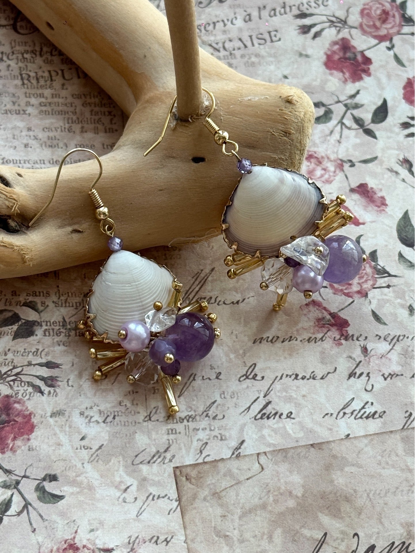 Violet Mist Shell Statement Earrings