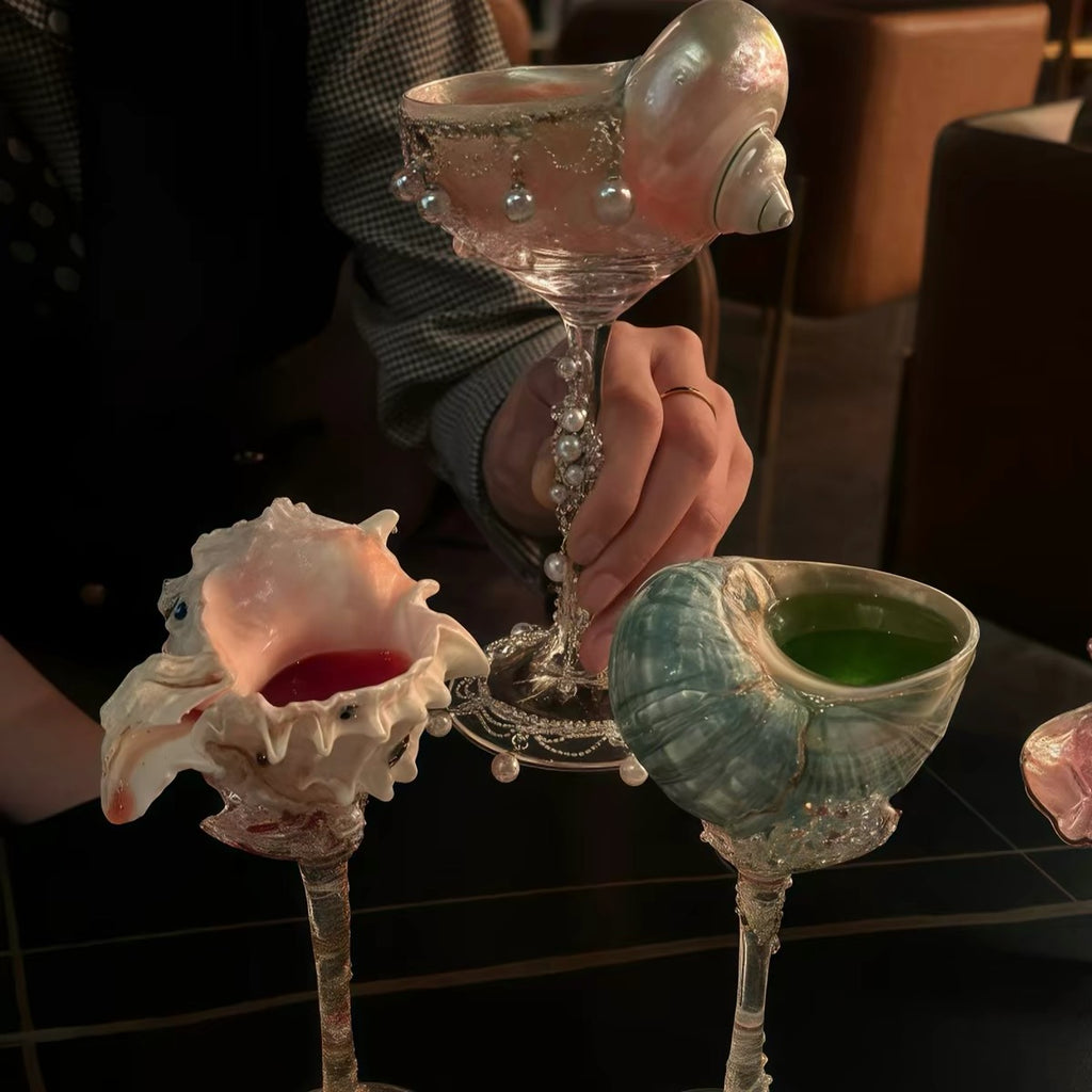 Natural Seashell Wine Cup with Decorative Ribbon