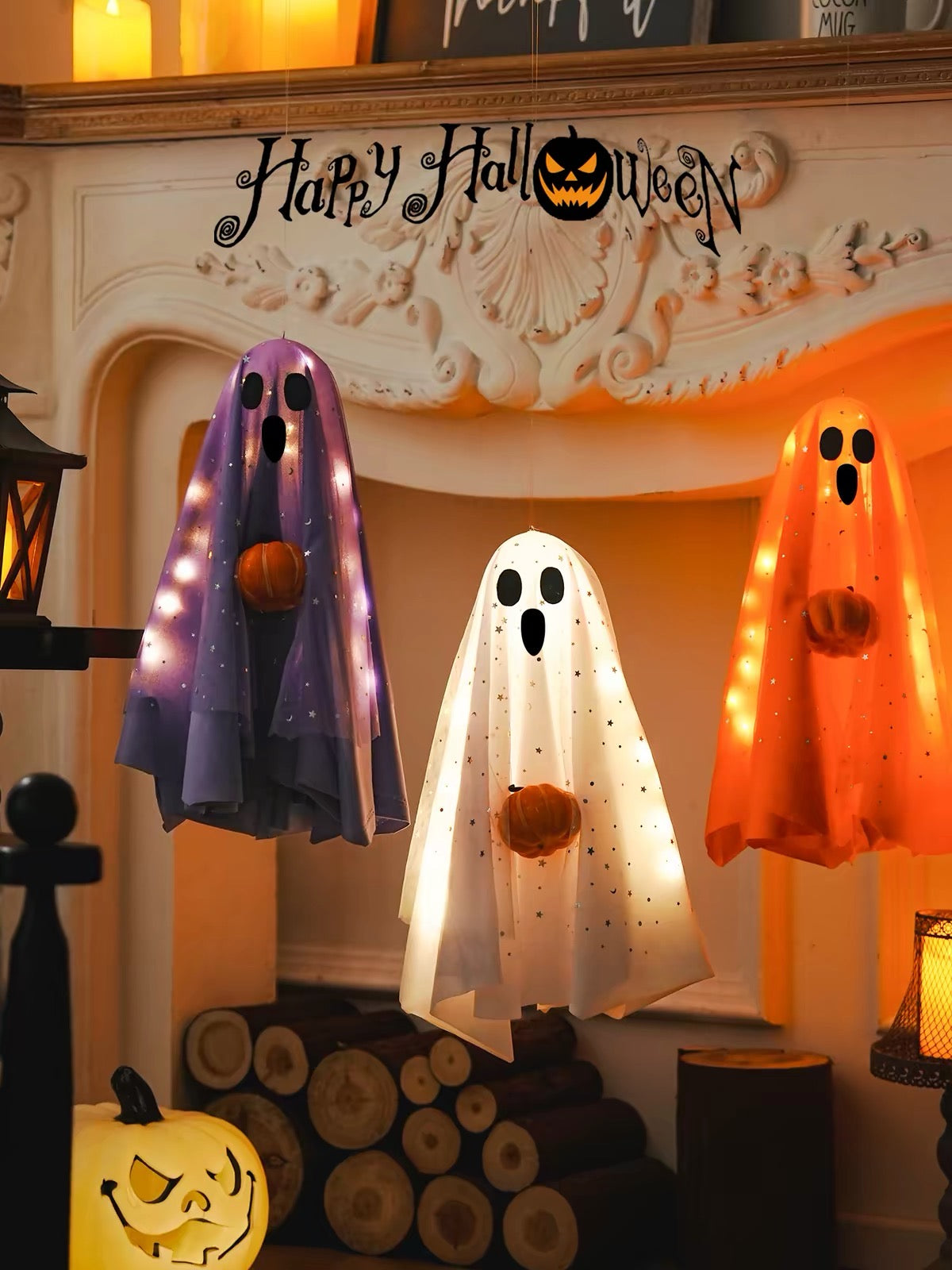 Halloween Ghost Hanging Light – Glowing Ghost Decor