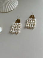 ShellCascade Earrings – Handcrafted Natural Sea Shell & Gold-Plated Copper Geometric Dangle Earrings
