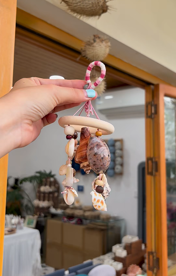 Sea Whisper Shell Charm Ring – Handmade Coastal Bag Charm & Mini Wind Chime